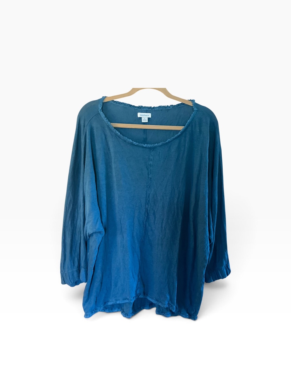 Sundance 100% Linen Blue Teal Oversized Raw Edge Tunic Top L